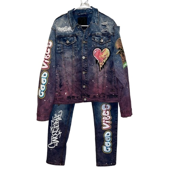 Create 2 MRW Colorful Men XL Jeans Jacket and 38x32 Jeans - Picture 1 of 12